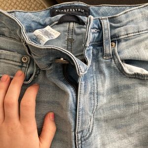 These are size 4 short, blue Aeropostale jeans. These are high rise jeggings.